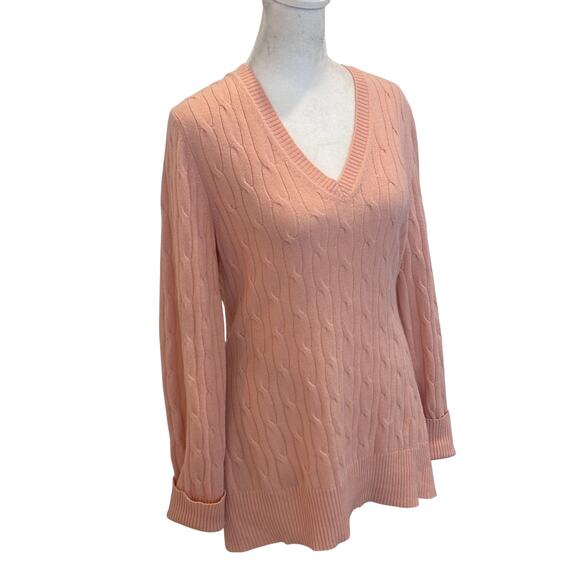 Christopher Fischer Pink V-Neck Cable Knit Cashmere Sweater Womens Size Medium - Picture 6 of 6